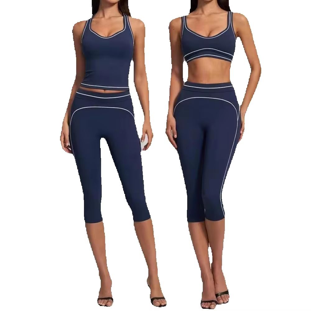 Pilates Yoga Class - Women Contrast Stitch Racerback 2 Piece